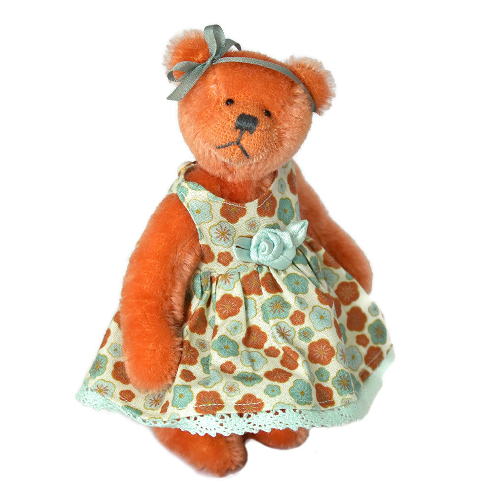 Orange mini bear handmade from German mohair